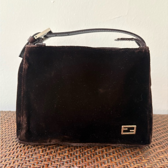 Fendi Dark Brown Velvet Bag with Silver Accent - Picture 3 of 9
